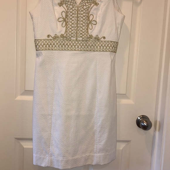 Lilly Pulitzer White & Gold Dress Size 2 - Picture 3 of 6